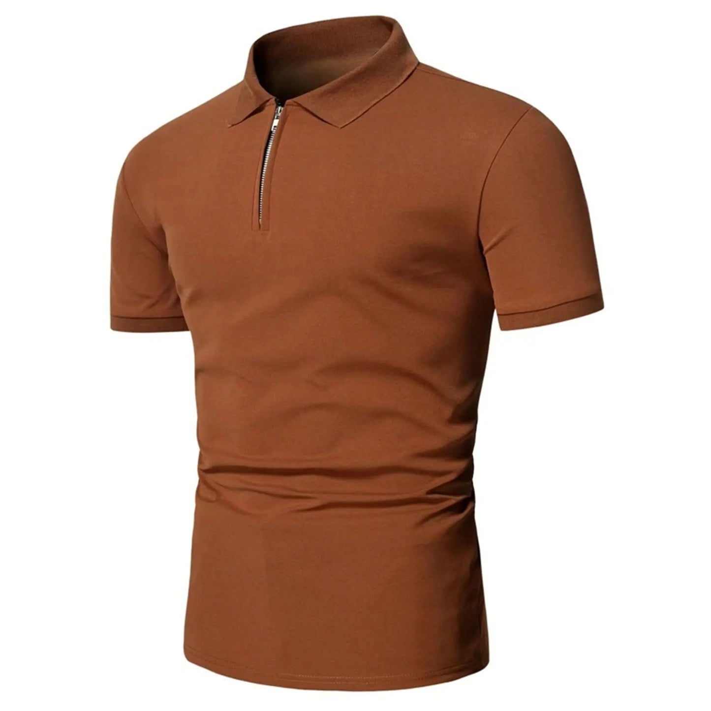 Men's polo shirt solid color short-sleeved zipper lapel T-shirt casual top