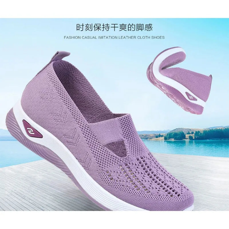 New Sports Shoes Women's Shoes Versatile Lightweight Anti Slip Casual Running Women's Mesh Breathable Flat Sole Zapatos De Mujer