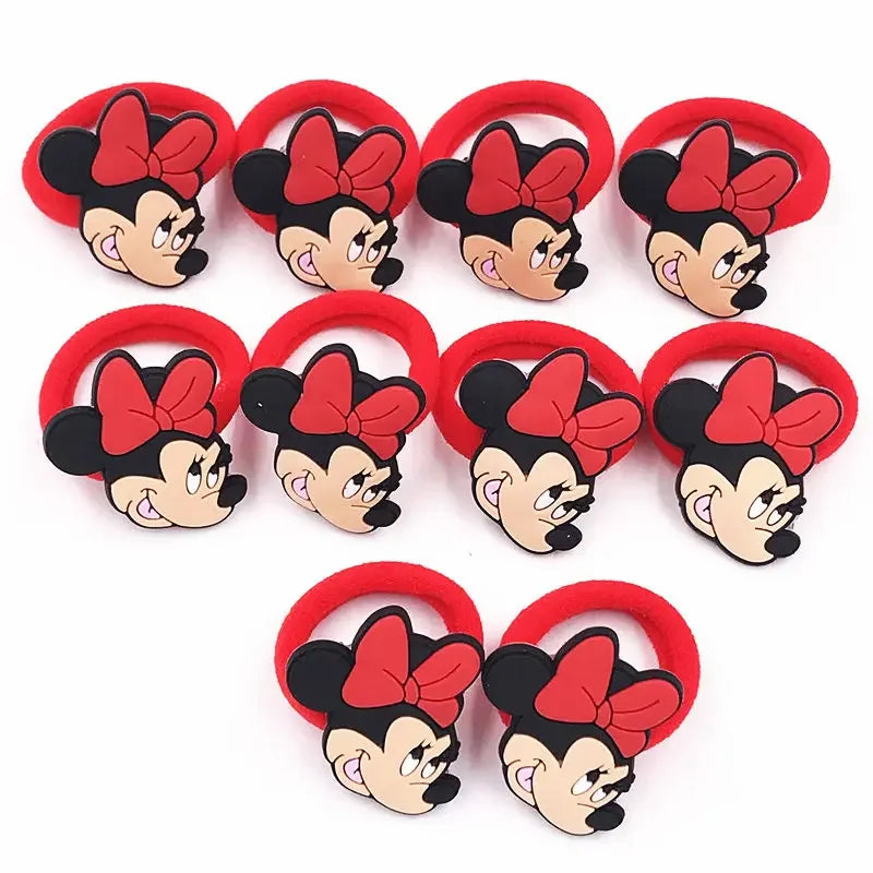 10PCS Mickey Minnie Disney Elastic Hair Rubber Band Headband Hair Accessories Girls Cartoon Hair Gum Hair Bows Korean