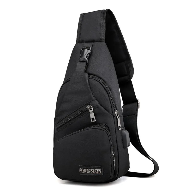 Fashion Boys Shoulder Bag USB Rechargeable Crossbody Bag Men's Anti-theft Multifunctional Chest Bag‘s Travel Backpack Handbag