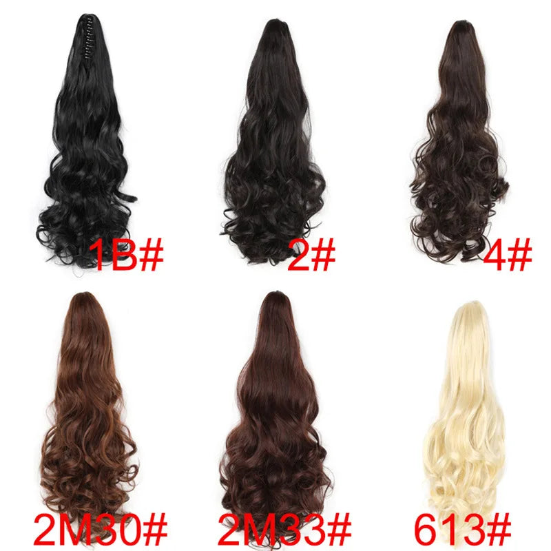 19Inch 26Colour Curly Ponytail Clip in Claw Hair Extension Natural Looking Synthetic Hairpiece for Women Claw Curly Ponytail Wig