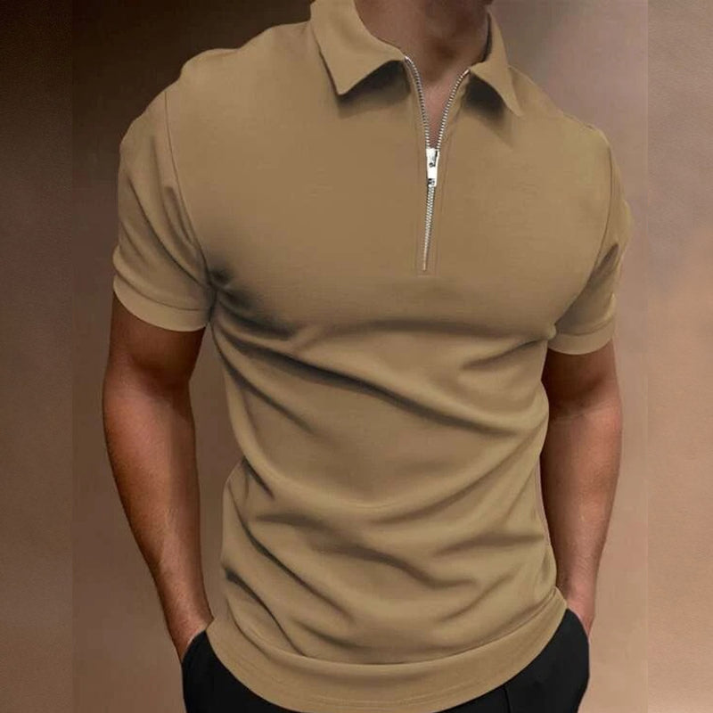 Summer Men's Solid Color Polo Shirt Short Sleeve Turn-Down Collar Zipper Tshirts &for Men Casual Streetwear New Male Tops