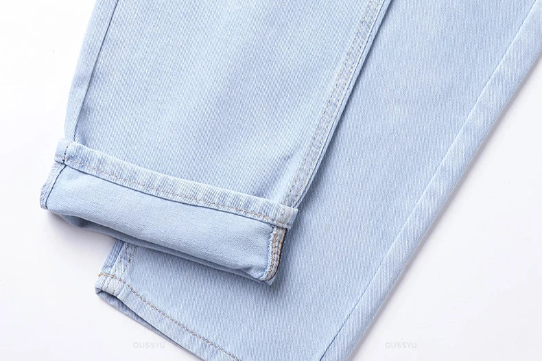 New Men's Jeans Autumn Pants Straight Fashion Light Blue Jean Casual Work Classic Denim Pant Cotton Trousers Male