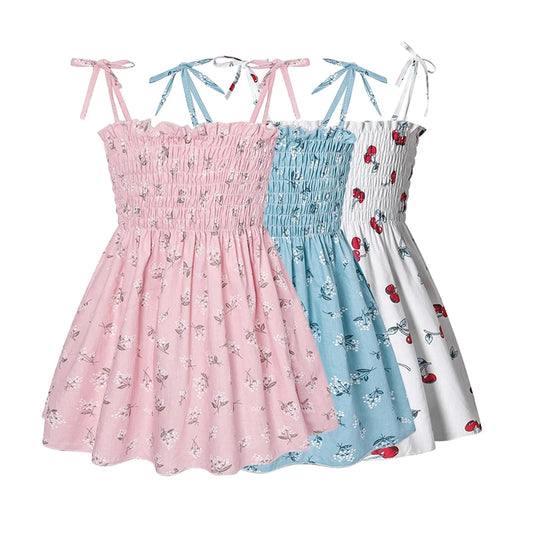 Summer Korean Style Baby Girl Cotton Dress Children Fashion Dresses Thin Kids Girl Style Halter Floral Suspender Dress