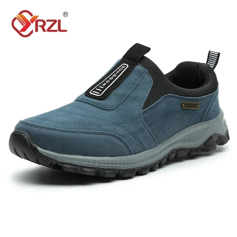 YRZL Outdoor Hiking Shoes Men Sneakers Slip on Casual Men Shoes Breathable Suede Leather Shoe Anti-skid Walking Shoes Footwear