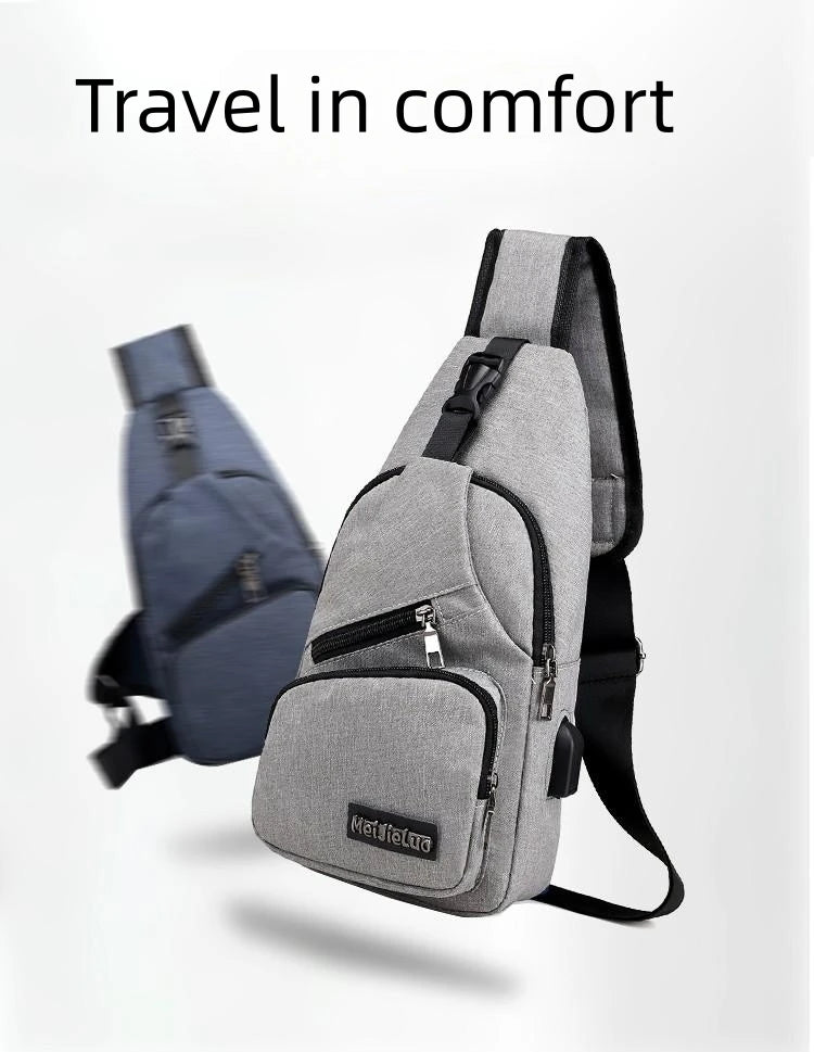 Fashion Boys Shoulder Bag USB Rechargeable Crossbody Bag Men's Anti-theft Multifunctional Chest Bag‘s Travel Backpack Handbag