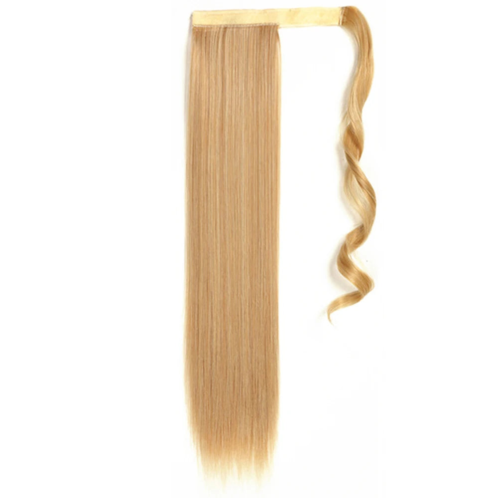 Synthetic Straight Black Wrap Around Ponytails Hair Extensions 22 Inch Fake Hair Piece Wig Heat Resistant Ponytail For Women