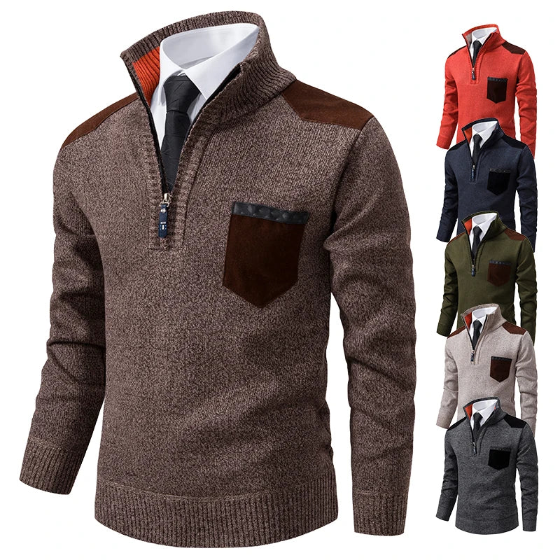 Pullover Men Sweater Cashmere Thick Polo Shirts Korean Half Zipper Cold Blouse Stand Collar Autumn Winter Outerwear Luxury Cloth