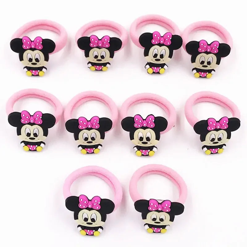 10PCS Mickey Minnie Disney Elastic Hair Rubber Band Headband Hair Accessories Girls Cartoon Hair Gum Hair Bows Korean