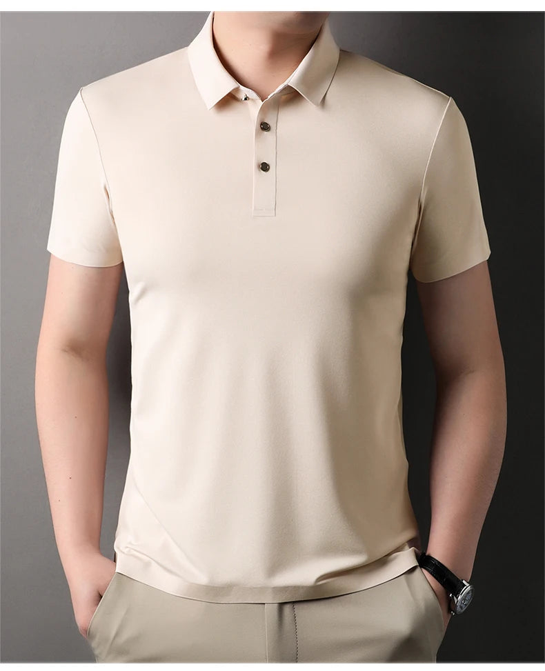 Summer Classic High Quality Solid Color Breathable Men's Short sleeved POLO Shirt Comfortable Ice Silk Casual Business T-shirt