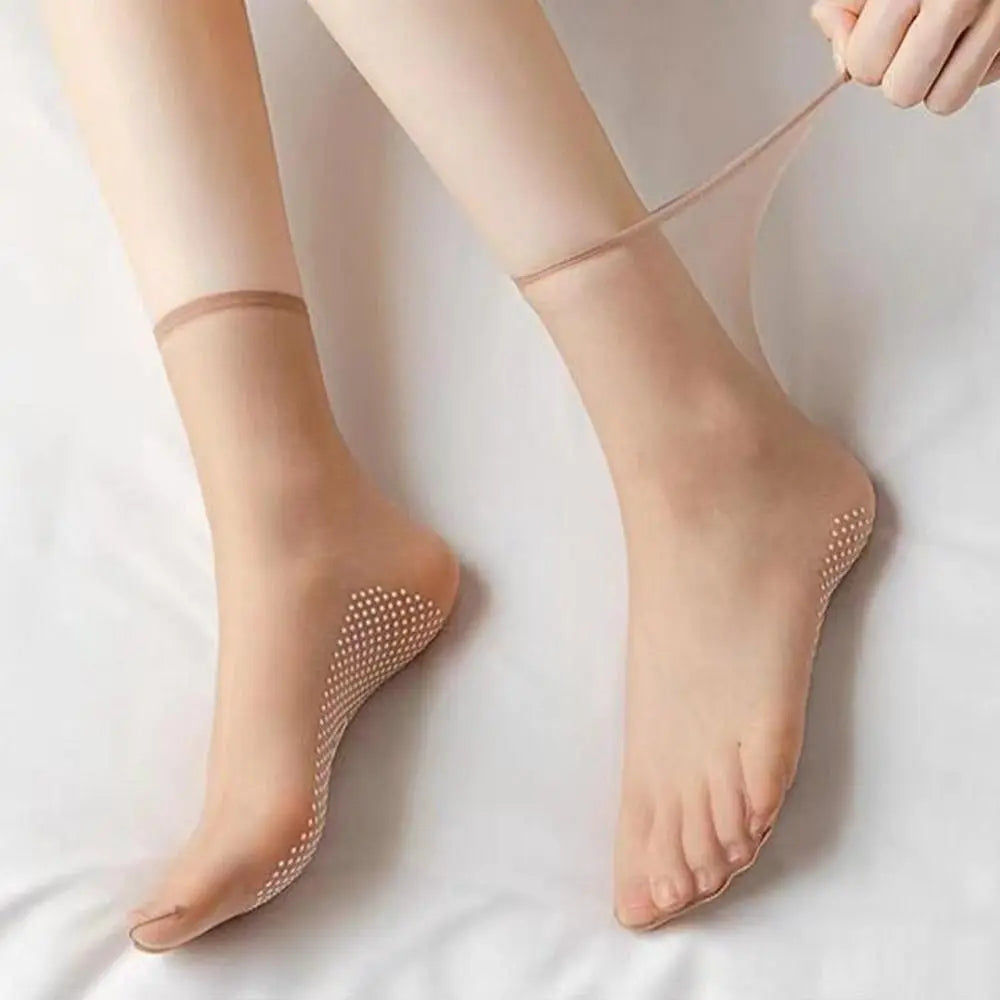 5Pair New Slip-resistant Massage Bottom Short Stockings Invisible Crystal Silk Socks Non-marking Silk Sheer Ankle Socks