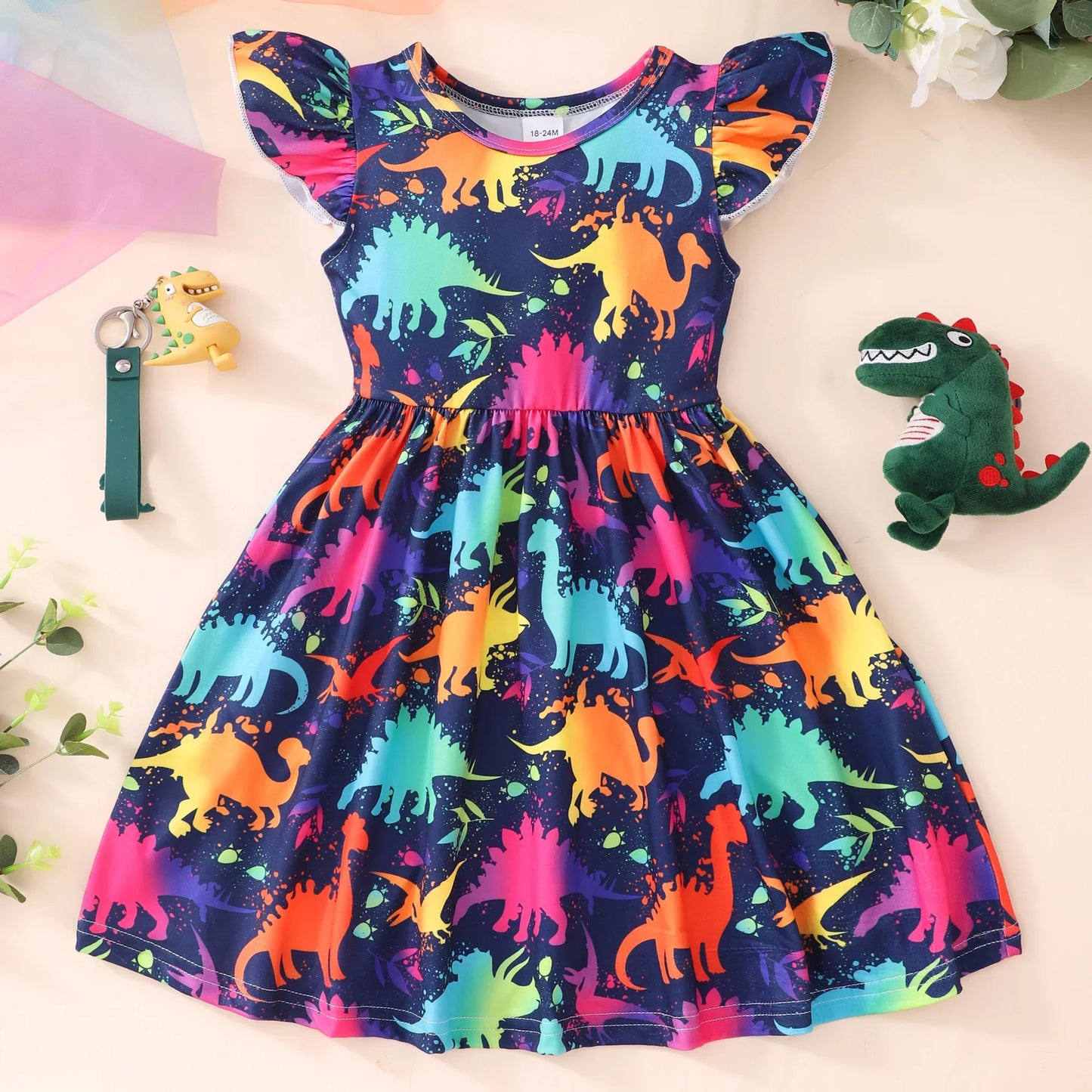 New Dinosaur Unicorn Dress Kids Girl Clothes Summer Short Sleeve Casua Fashion Birthday Baby Girl Dress 2 3 4 5 6 7 8 Years Old