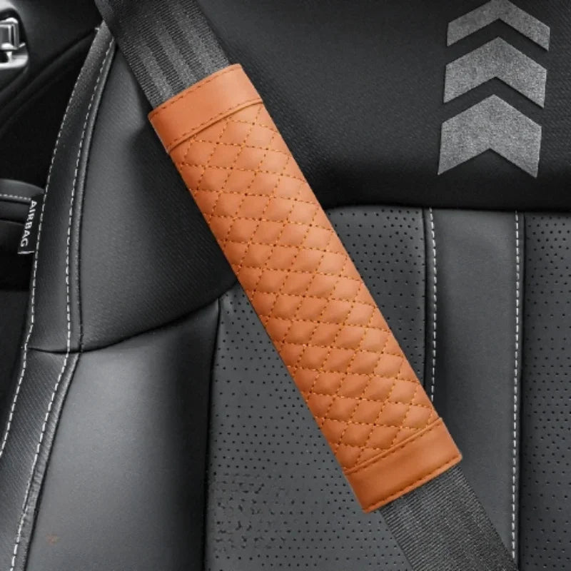 Car Seat Belt Shoulder Cover Leather Embroidery Wear-resistant Non-slip Leather Safety Cover Car Interior Decoration Products