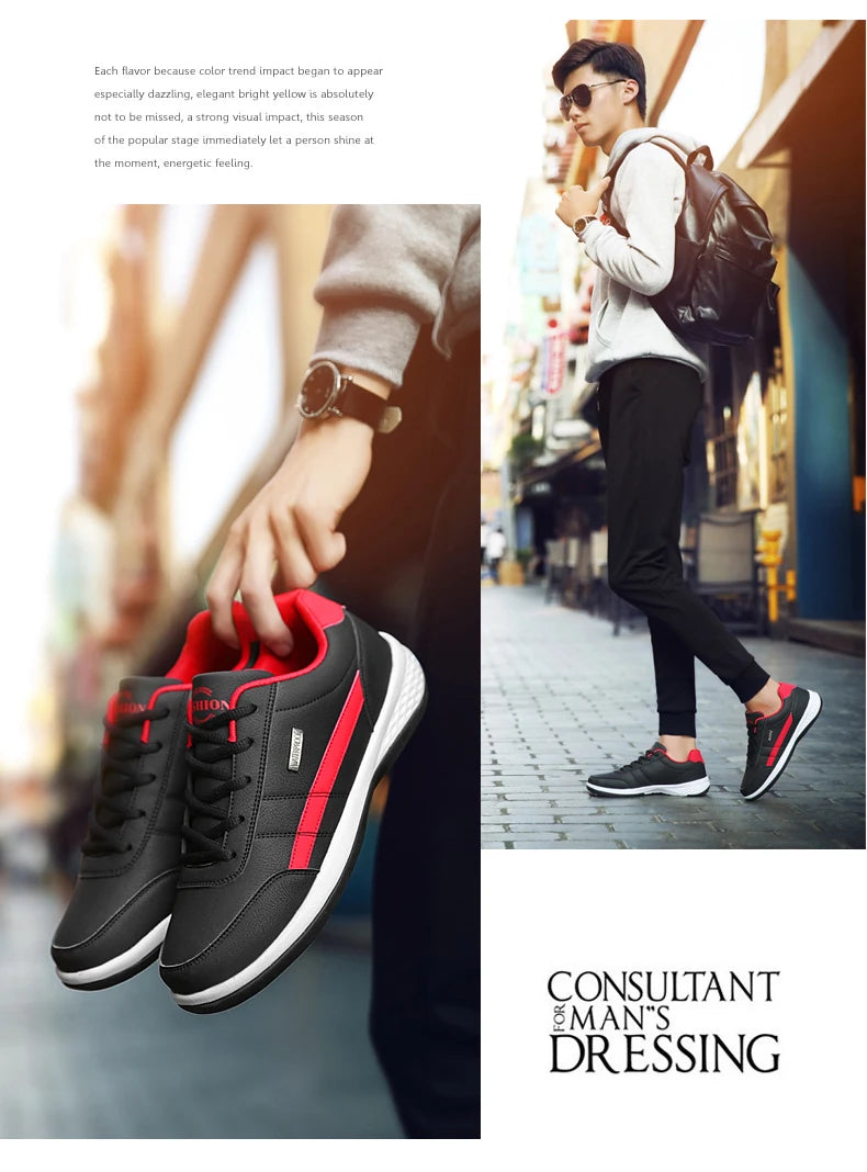 Leather Men Shoes Sneakers Trend Casual Shoe Italian Breathable Leisure Male Sneakers Non-slip Footwear Men Vulcanized Shoes