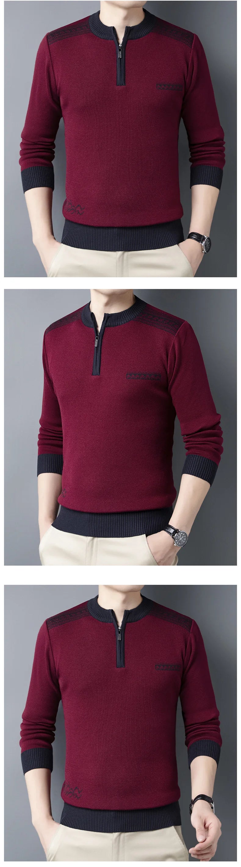 2023 Autumn and Winter Fashion Trend Sweater Round Neck Business Half Zip Knitted Long Sleeve Casual Men's Comfortable Sweater