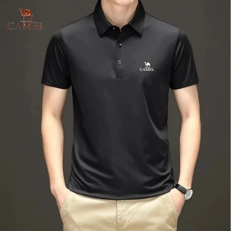 Men's Embroidered Mulberry Silk Polo Shirt New Spring/Summer Thin Fashion Business Casual Ice Cool Silk Short Sleeve T-shirt