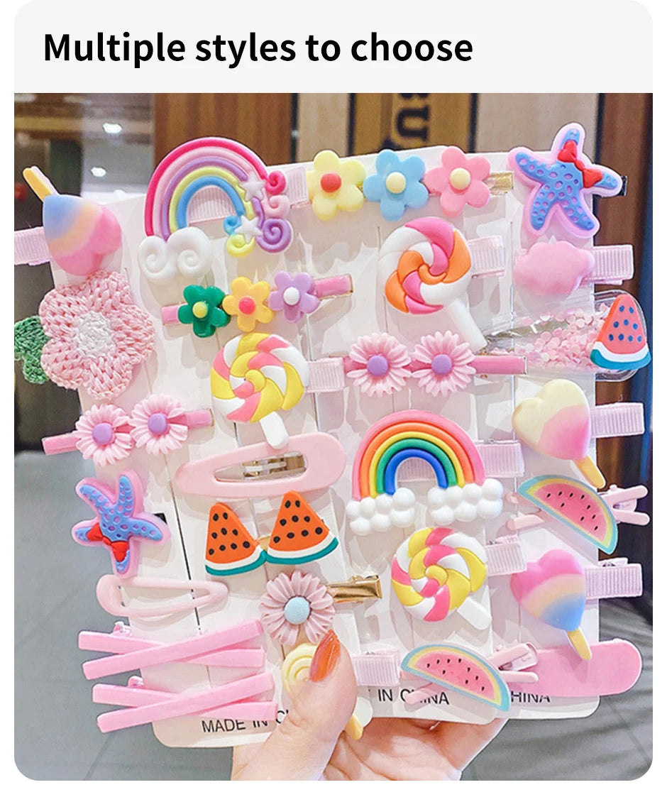 14Pcs Cartoon Baby Hair Clip Set Flower Fruit Baby Girl Barrettes Bangs Hairpins Kids Hair Accessories