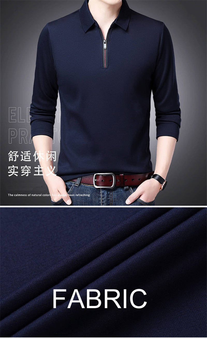 Smart Casual Men's Solid Polo Shirt Spring Autumn New Long Sleeve Zipper Collar Business Fashion Loose Polos Tops Clothing 2023