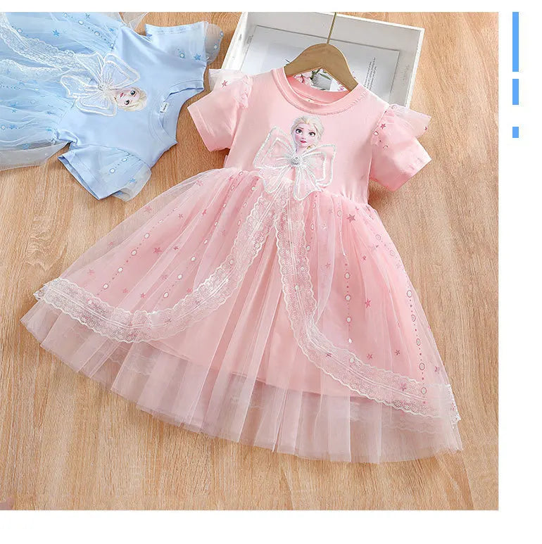 New Disney Girls Dress Short Sleeve Summer Princess Dresses Frozen Elsa Party Baby Dresses for Children Clothing Kids Clothes