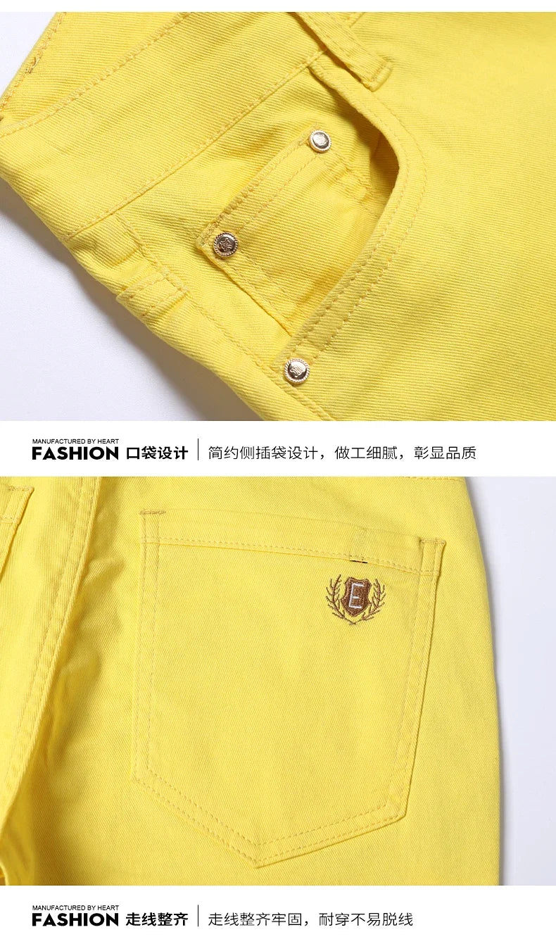 Men's Colorful Denim Stretch Stretch Jeans New Elastic Yellow Pink Red Slim Male Clothing Simple Business Denim Trousers