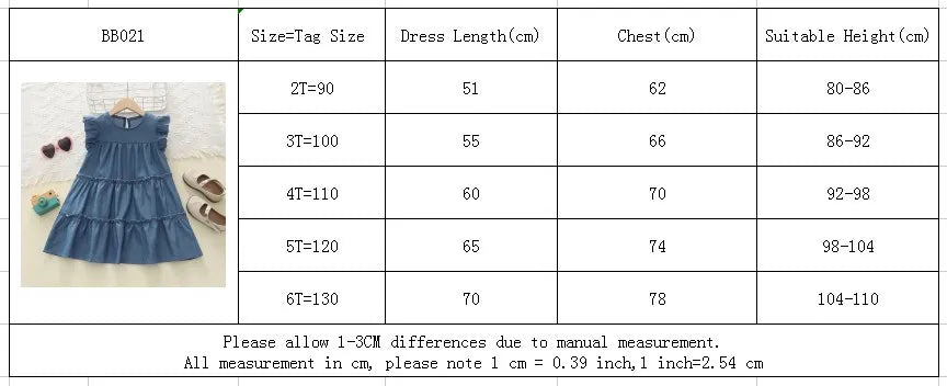 Humor Bear 2024 New Girls Flying Sleeve Pure Blue Tiered Dress Casual Wear Clothes for Kids