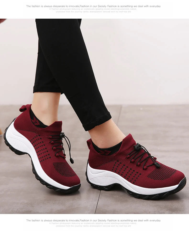 Women's Walking Shoes Fashion Sock Sneakers Mesh Breathe Comfortable Nursing Trainers Casual Platform Loafers Non-Slip Elevator