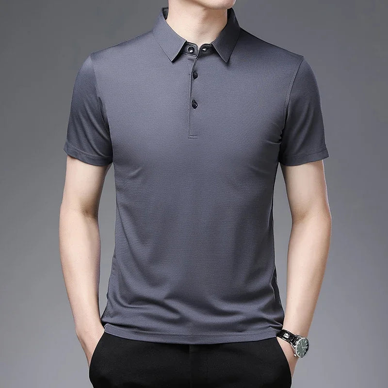 2024 Men's New Solid Color Business Casual POLO Shirt Summer Fashion Casual Short Sleeve Comfortable and Breathable Top