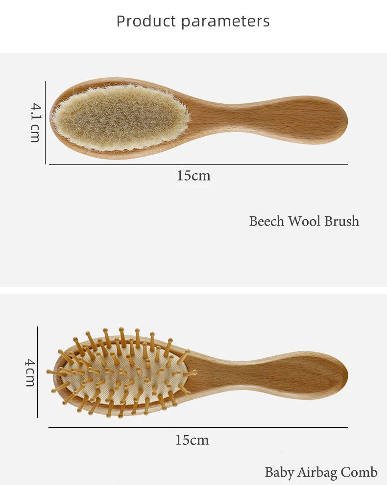 Newborn Baby Wooden Brush Baby Natural Wool Comb Newborn Hair Brush Infant Head Massager Portable Bath Brush Comb for Kids