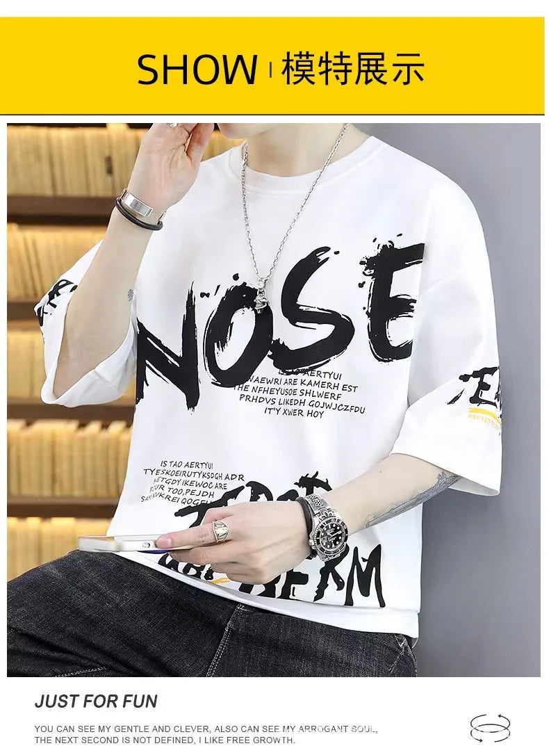 Summer Casual Set, Men's Thin and Trendy Round Neck Short Sleeved T-shirt, Youth Clothing, Sports Short Sleeved 2024 New Model