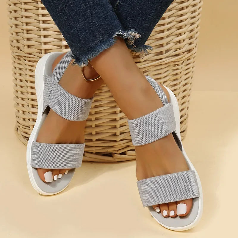 Women's Knit Elastic Cloth Wedge Sandals Slip On Lightweight Walking Sandals Women Plus Size Comfortable Summer Shoes Woman 2023