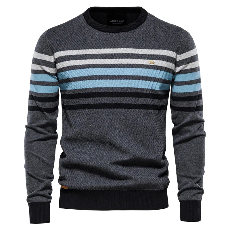 Men's Pullover Round Neck Stripe Color Blocking High-quality Warm Sweater Style Sweater Fashion Casual Stripe Men's Sweater