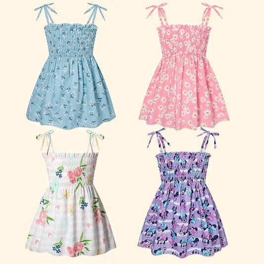 Children Girl Dress Summer Elegant Sling Princess Dresses Flower Print Kids Beach Sundress Casual Cotton Baby Girl Clothing