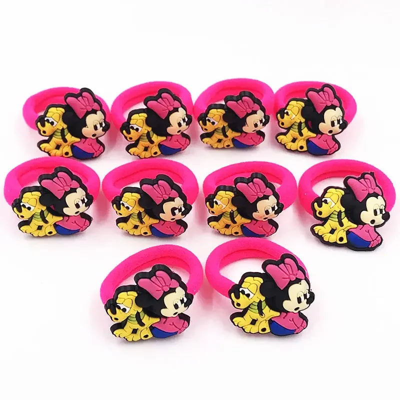 10PCS Mickey Minnie Disney Elastic Hair Rubber Band Headband Hair Accessories Girls Cartoon Hair Gum Hair Bows Korean