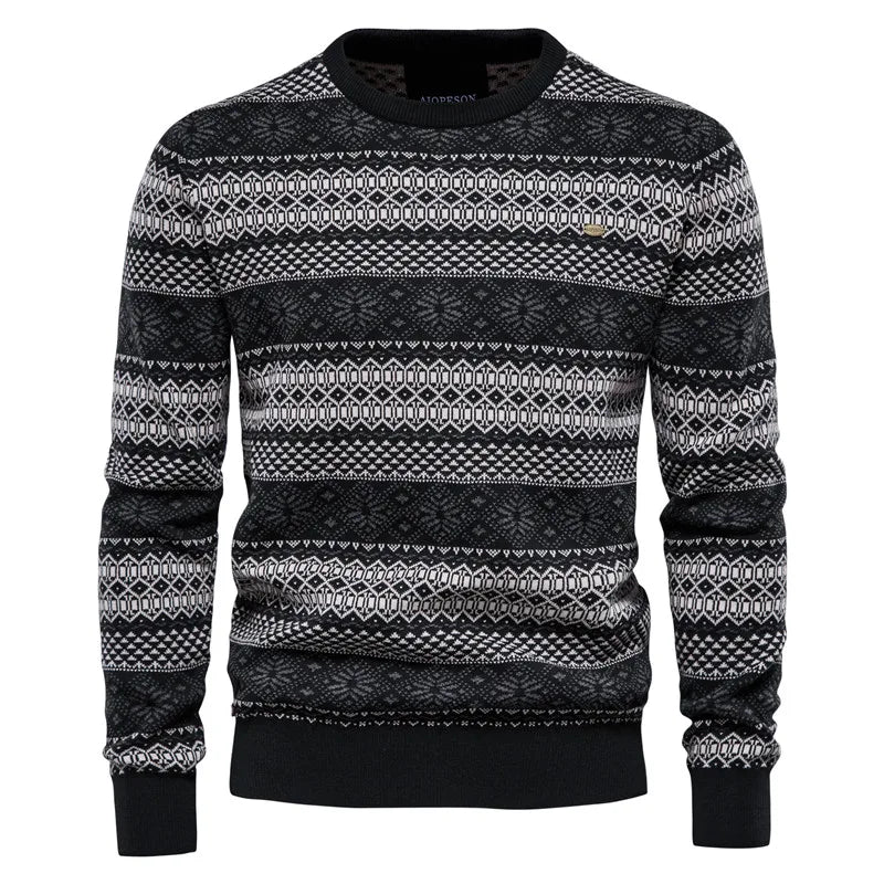 Men's Pullover Round Neck Stripe Color Blocking High-quality Warm Sweater Style Sweater Fashion Casual Stripe Men's Sweater