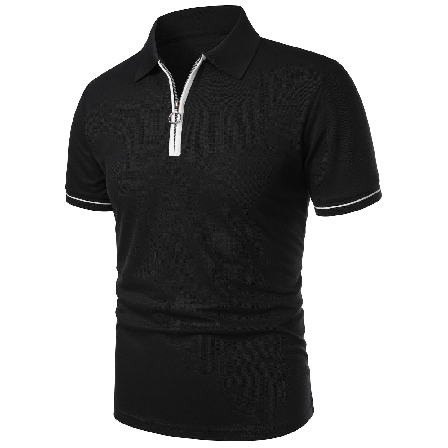 Men's polo shirt color matching short-sleeved zipper lapel T-shirt casual shirt