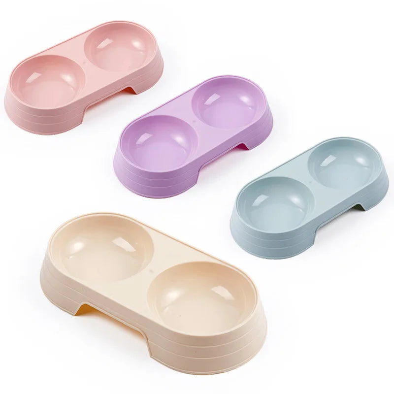 Macaron Pet Double Cat Bowl Plastic Kitten Dog Food Drinking Tray Feeder Cat Feeding Pet Supplies Accessories