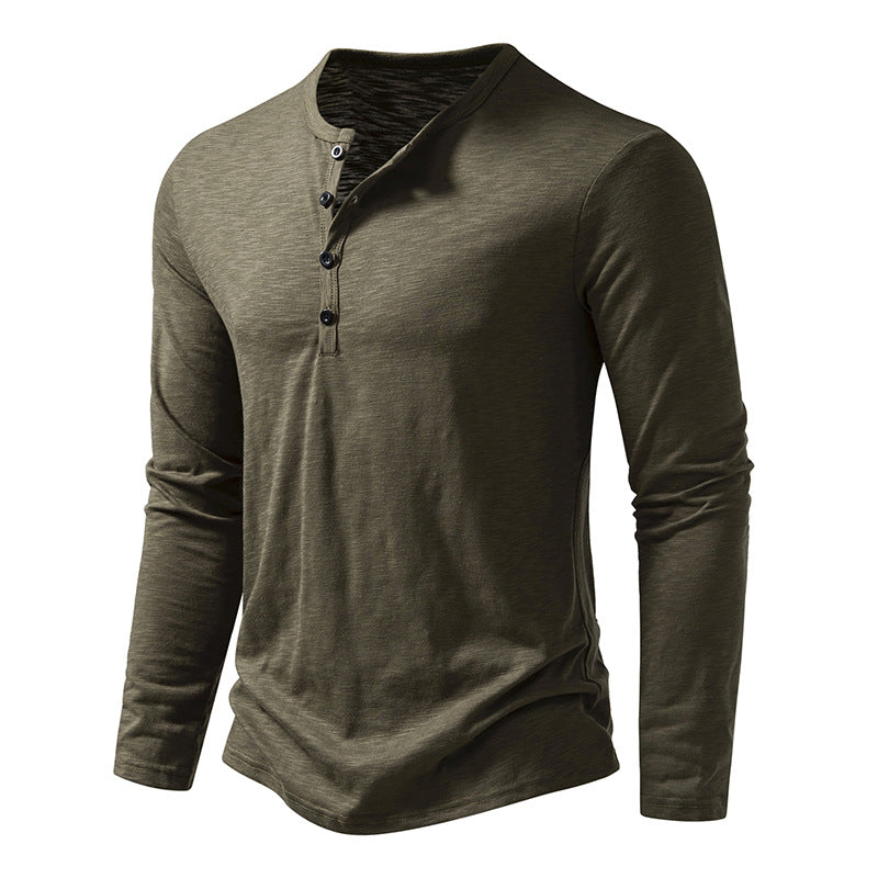 Men's Cotton Button Henley neck Shirt Long Sleeve Casual Button Solid color Fashion T-Shirts