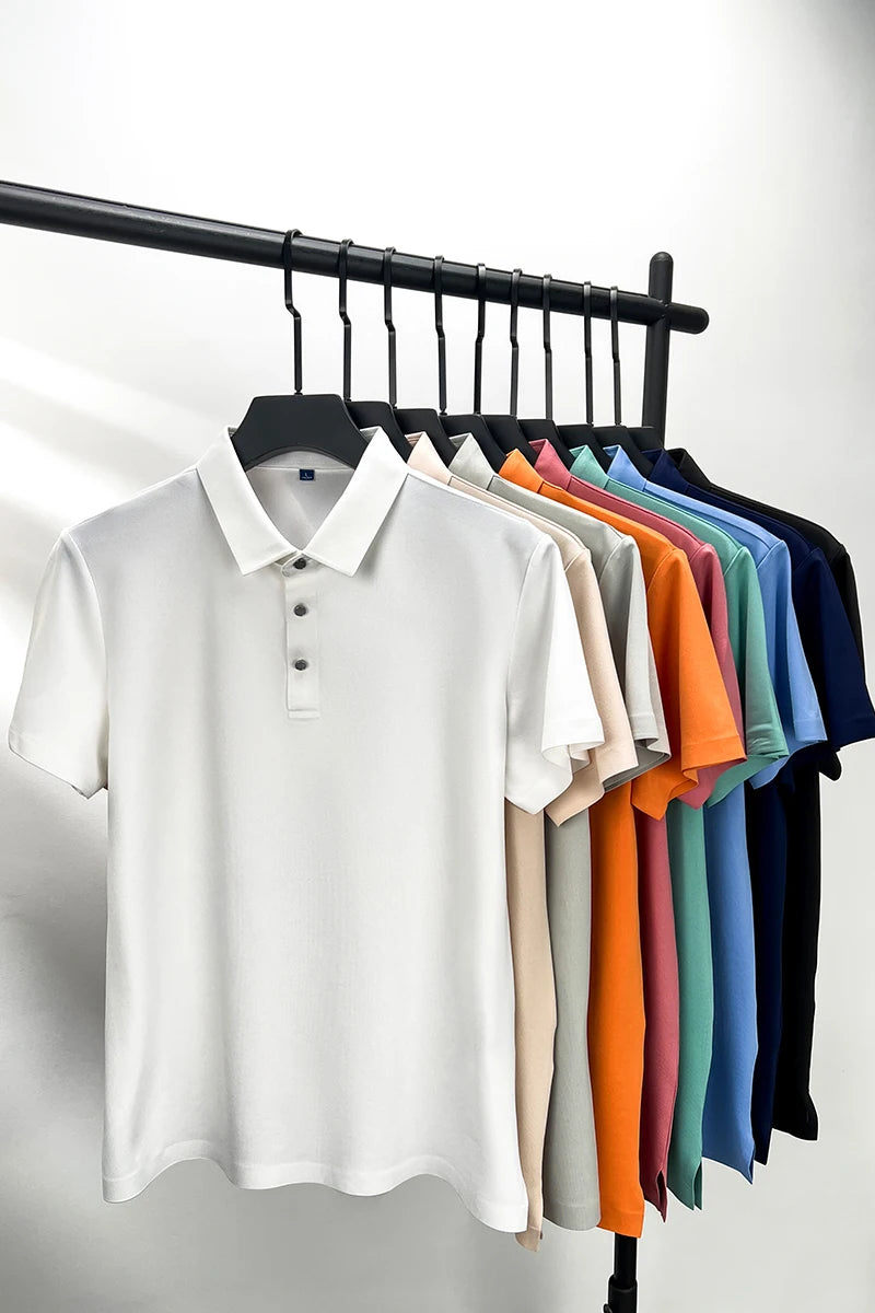 Summer Classic High Quality Solid Color Breathable Men's Short sleeved POLO Shirt Comfortable Ice Silk Casual Business T-shirt