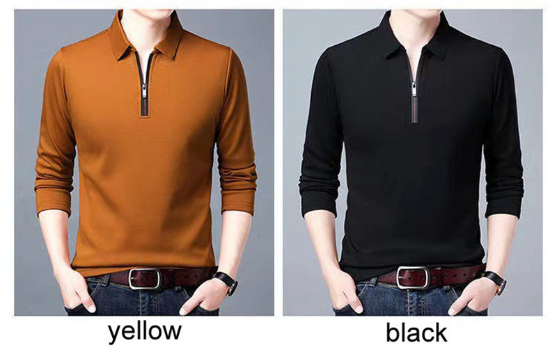 Smart Casual Men's Solid Polo Shirt Spring Autumn New Long Sleeve Zipper Collar Business Fashion Loose Polos Tops Clothing 2023