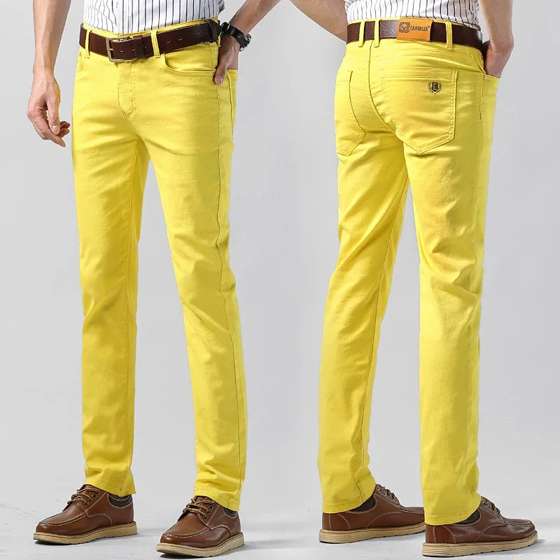 Men's Colorful Denim Stretch Stretch Jeans New Elastic Yellow Pink Red Slim Male Clothing Simple Business Denim Trousers