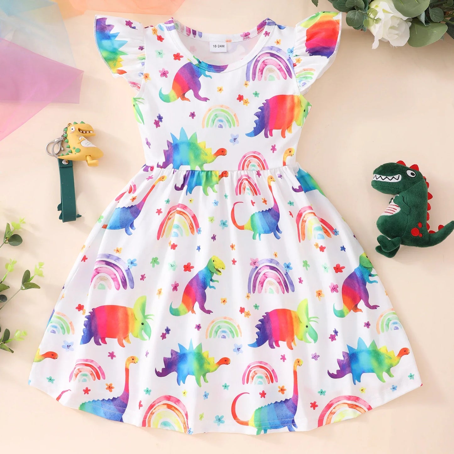 New Dinosaur Unicorn Dress Kids Girl Clothes Summer Short Sleeve Casua Fashion Birthday Baby Girl Dress 2 3 4 5 6 7 8 Years Old