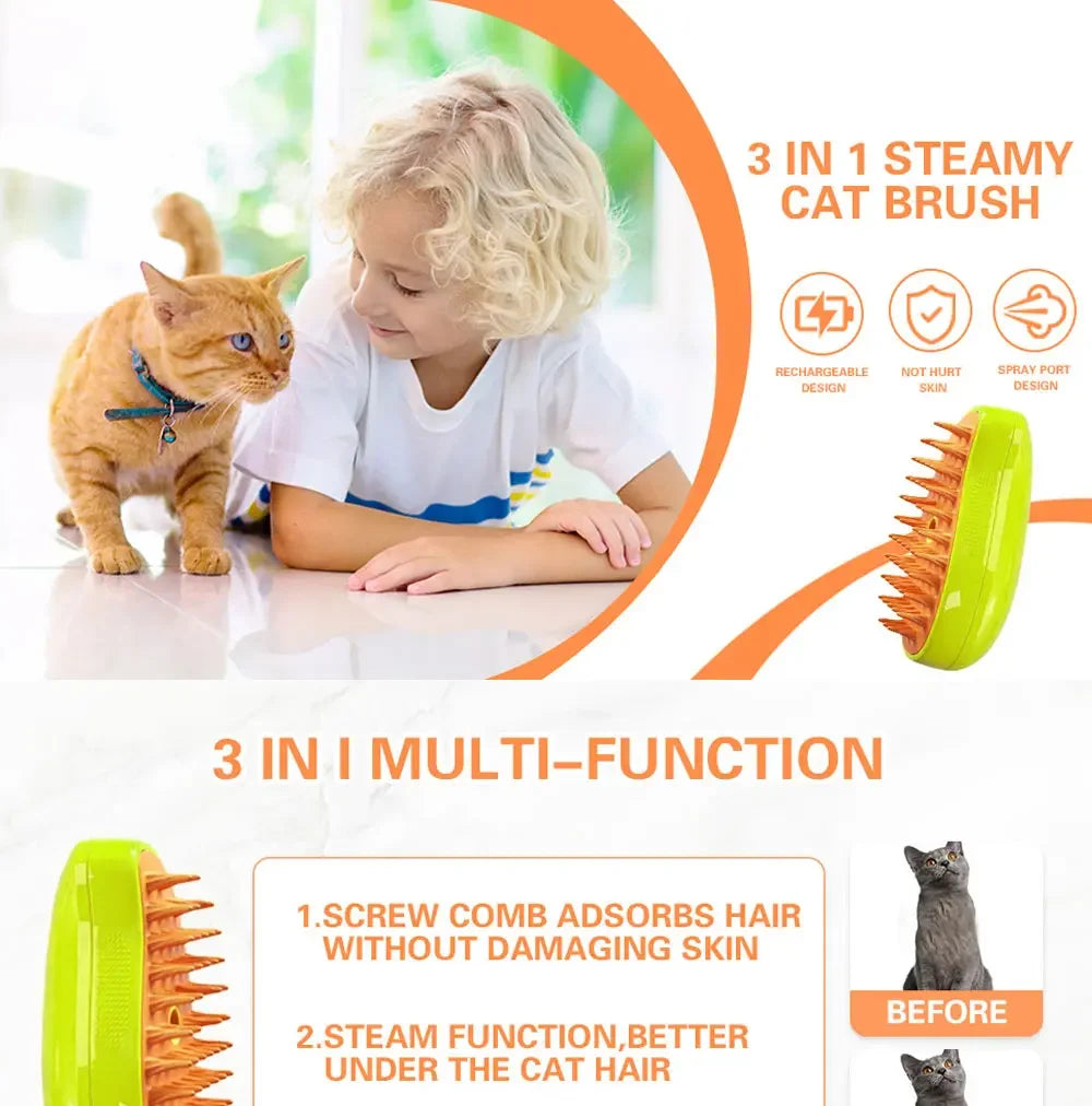 Cat Dog Steamy Brush Steam Brush Electric Sprayer for Massage Pet Grooming Tool 3 in 1 Electric Sprayer Massage Comb Supplies