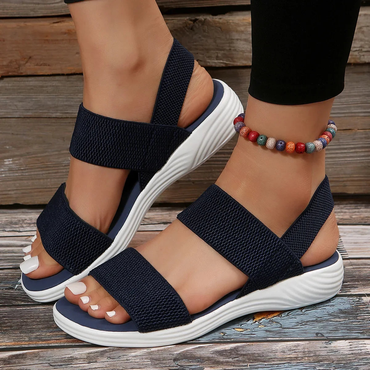 Women's Knit Elastic Cloth Wedge Sandals Slip On Lightweight Walking Sandals Women Plus Size Comfortable Summer Shoes Woman 2023