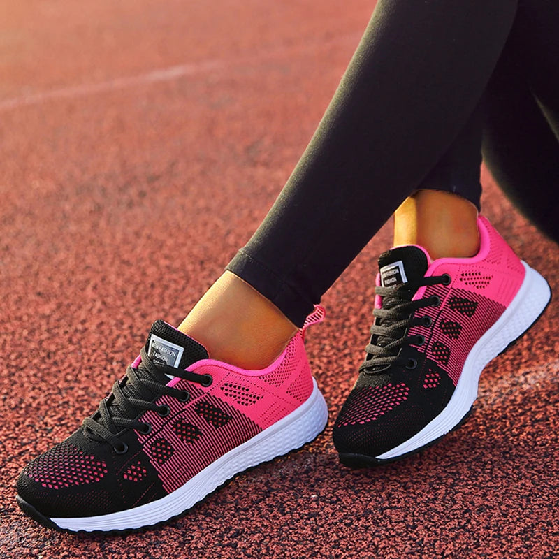 Women's Sneakers Breathable 2024 New Fashion Trainers Flat Woman Vulcanize Shoes Mesh Fabric Lace Up Female Footwear Shoes