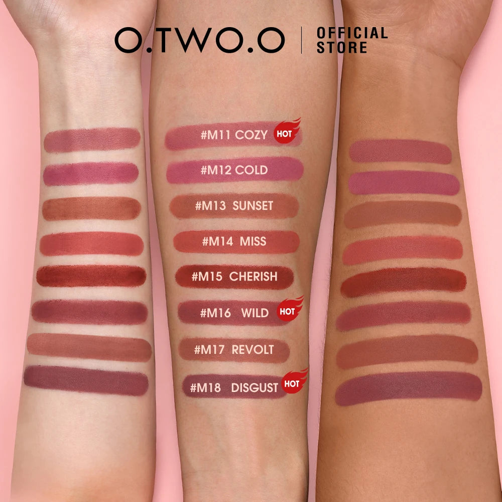 O.TWO.O Matte Lipstick Long Lasting Waterproof Lip Stick Smudge-free Classic Highly Pigmented Velvet Finish Lip Tint Makeup