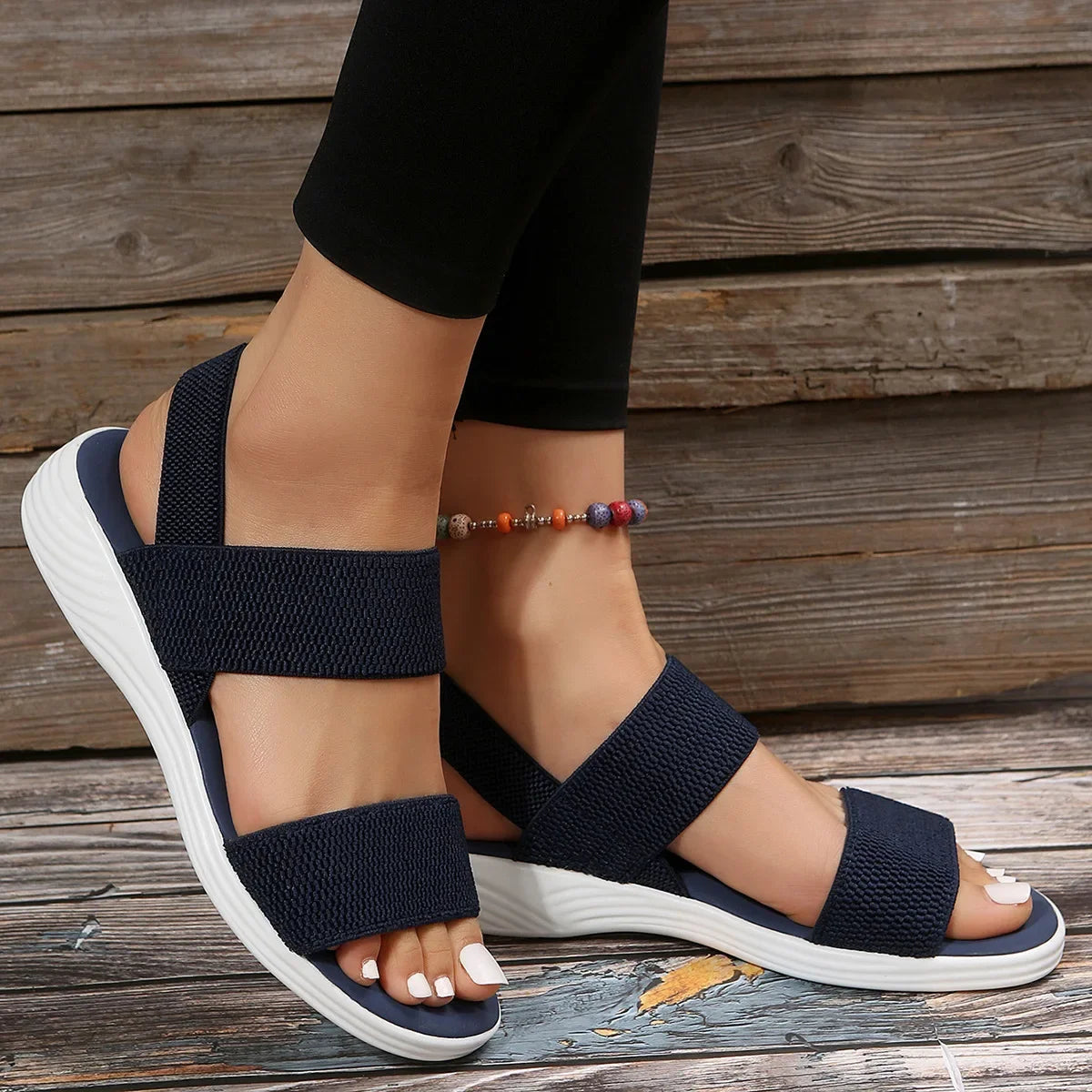 Women's Knit Elastic Cloth Wedge Sandals Slip On Lightweight Walking Sandals Women Plus Size Comfortable Summer Shoes Woman 2023