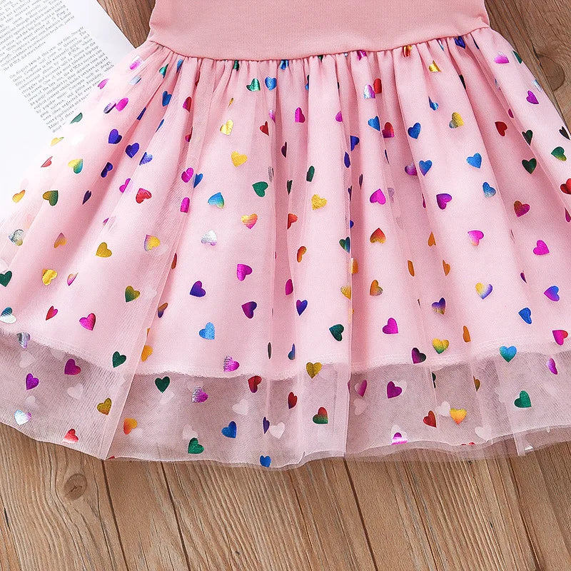 2023 Summer Girls Dress Cotton Cartoon Unicorn Splicing Mesh Party Princess Dresses For 2-6 Years Girls Birthday Clothes