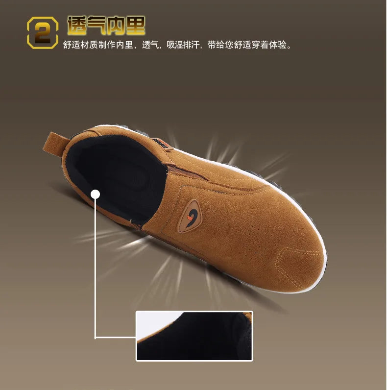 New Men Slip on Hiking Shoes PU Leather Climbing Footwear Male Outdoor Light Soft Rubber Sole Jogging Trekking Walking Sneakers