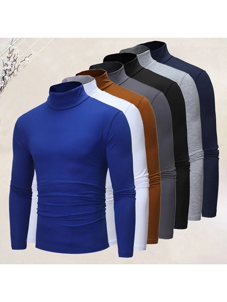 Men's High Collar Sweatshirt Pullover Casual Solid Color Sweaters Long Sleeve Warm Knitted Turtleneck Outerwear