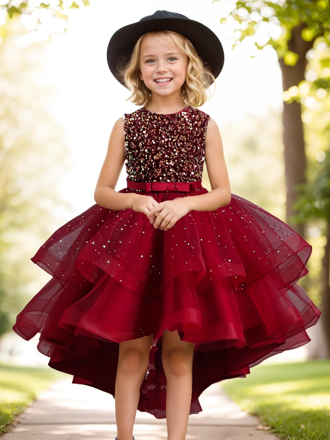 Flower Girls Princess Sequins Baby Wedding Christmas Party Trailing Dress Teenager Children Kids Elegant Vestidos for 3-15Years